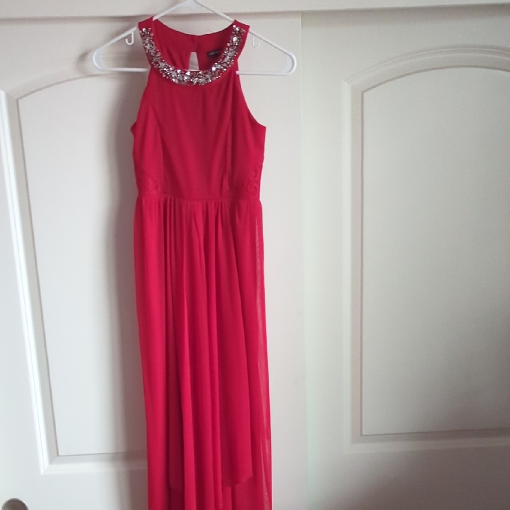 Sequin Hearts Red Formal Kids Dress with Sparkling Neckline